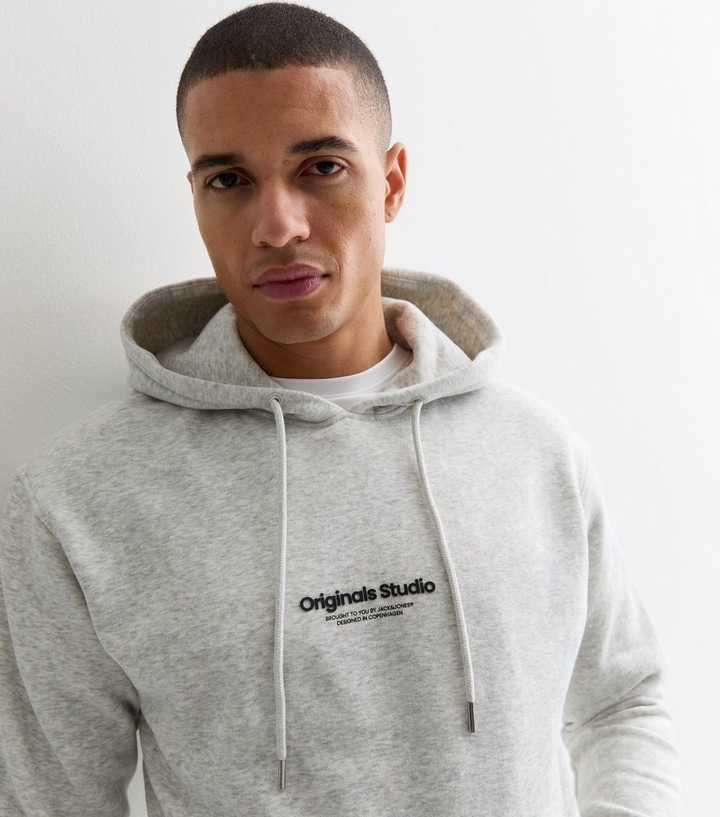 Jack Jones Grey Slim Original Studios Logo Hoodie New Look