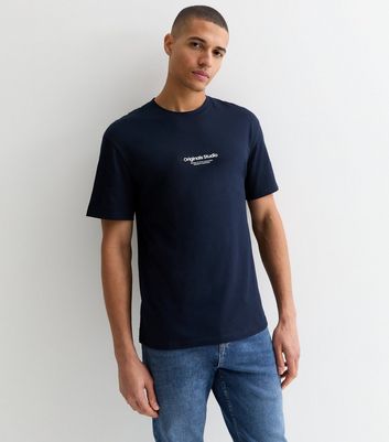 Men's Jack & Jones Navy Cotton Originals Studio Logo T-Shirt New Look