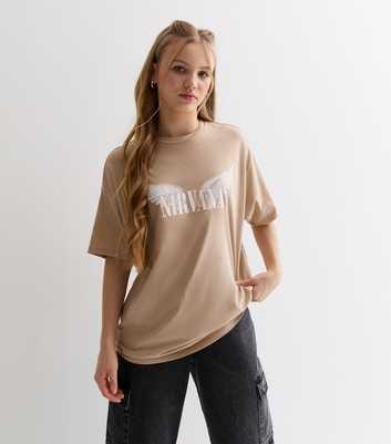 Girls Camel Cotton Nirvana Logo Longline T-Shirt