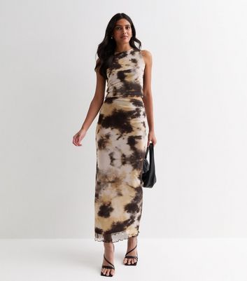 Black Tie Dye Mesh Midi Skirt