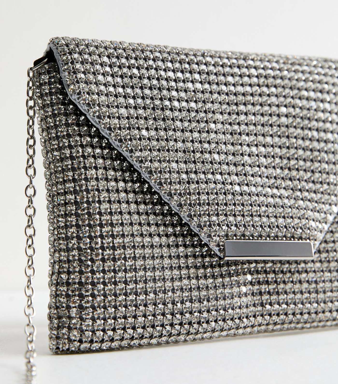 Silver Diamanté Clutch Bag Image 3