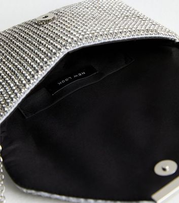 Silver Diamante Clutch Bag New Look