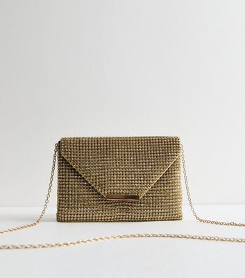 Gold Diamante Clutch Bag New Look