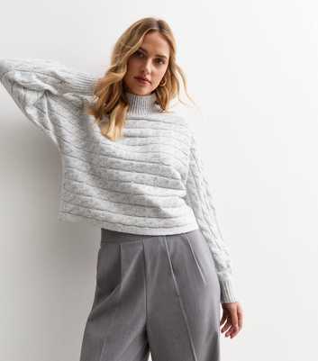 Grey Cable Knit Cropped Jumper