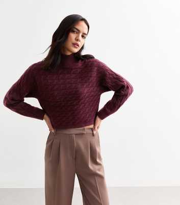 Burgundy Cable Knit Cropped Jumper