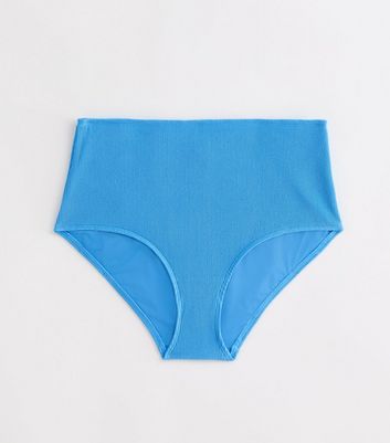 Curves Bright Blue Crinkle Texture High Waist Bikini Bottoms New Look