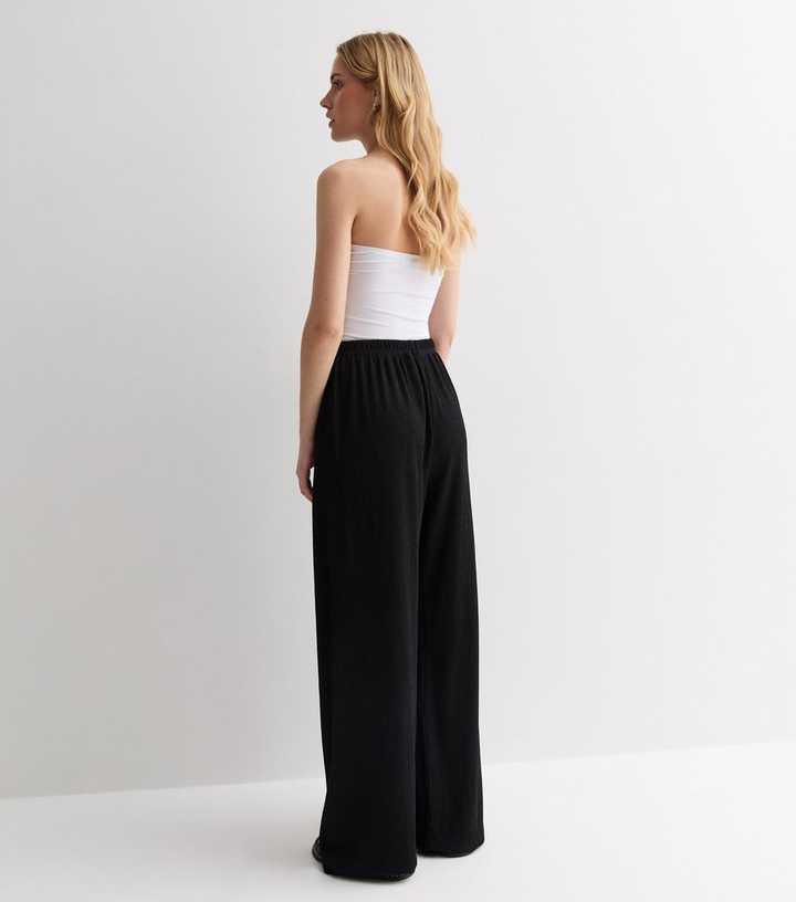 Black Crinkle Wide Leg Trousers