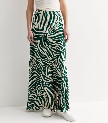 Gini London Green Zebra Print Bias Maxi Skirt New Look