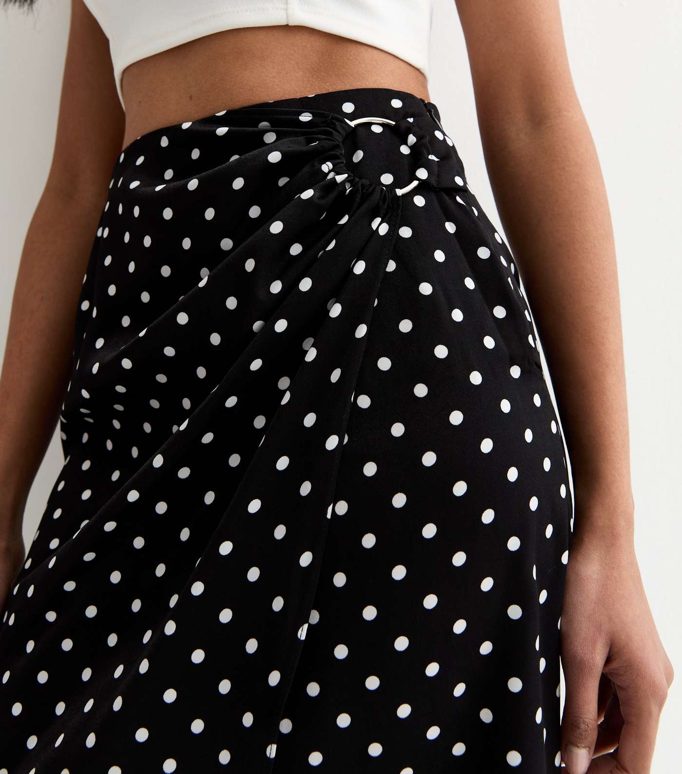 Gini London Black Polka Dot Wrap Midi Skirt Image 2