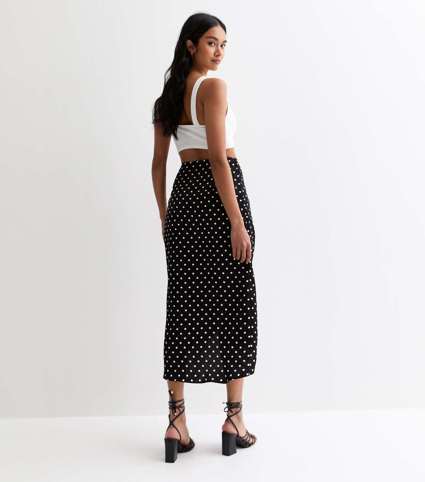 Gini London Black Polka Dot Wrap Midi Skirt Image 4