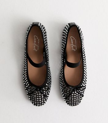 Black diamante flat shoes online