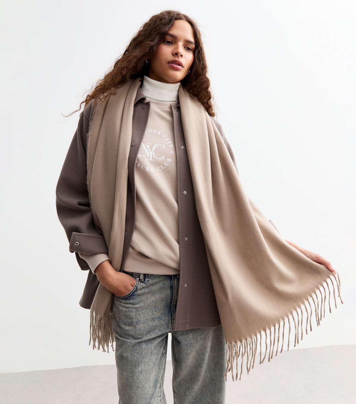 Stone Fringed Scarf New Look