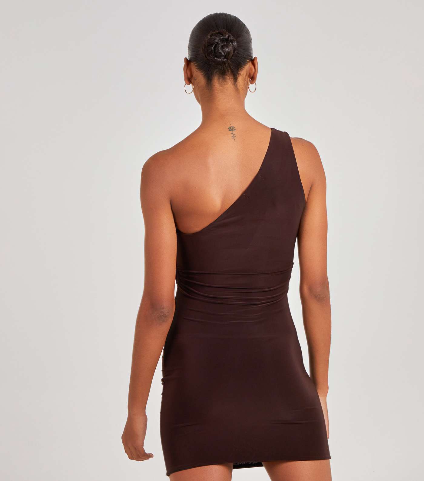 Pink Vanilla Dark Brown Asymmetric Cut Out Mini Dress Image 4