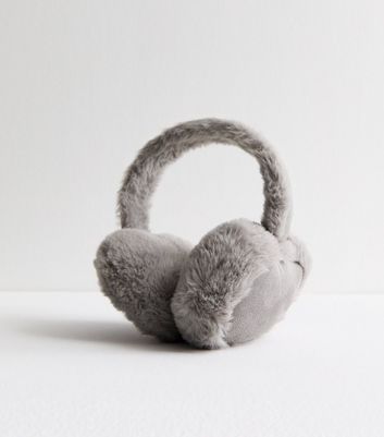 Grey Faux Shearling Adjustable Headband Earmuffs New Look