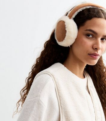 Brown Faux Shearling Adjustable Headband Earmuffs New Look