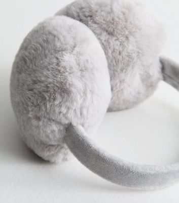 Grey Faux Fur Adjustable Headband Earmuffs New Look