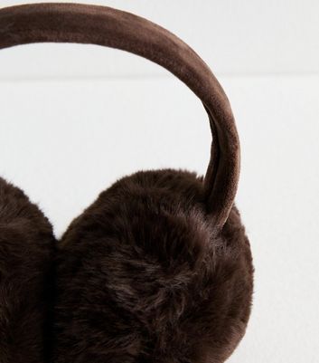 Brown Faux Fur Adjustable Headband Earmuffs New Look