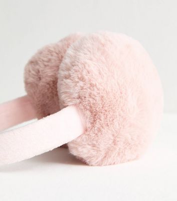 Pink Faux Fur Adjustable Headband Earmuffs New Look