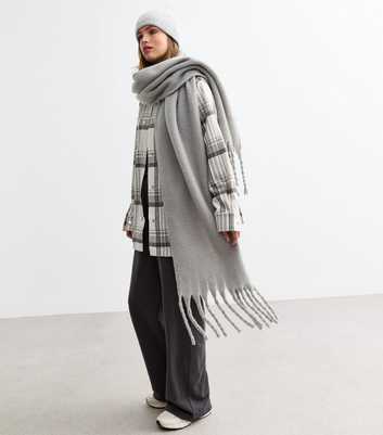 Grey Brushed Fringed Scarf