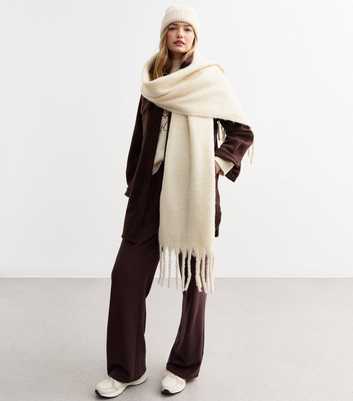 Cream Brushed Fringed Scarf