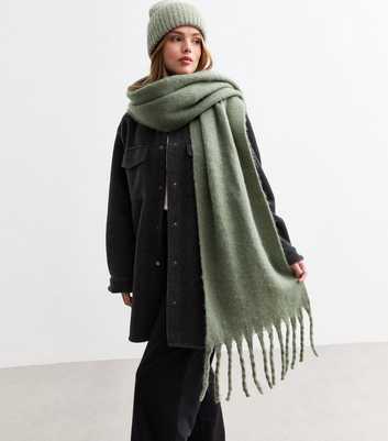 Green Brushed Fringed Scarf