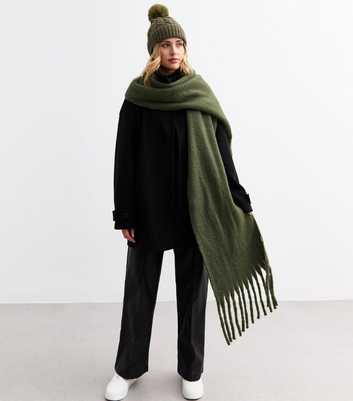 Khaki Brushed Fringed Scarf