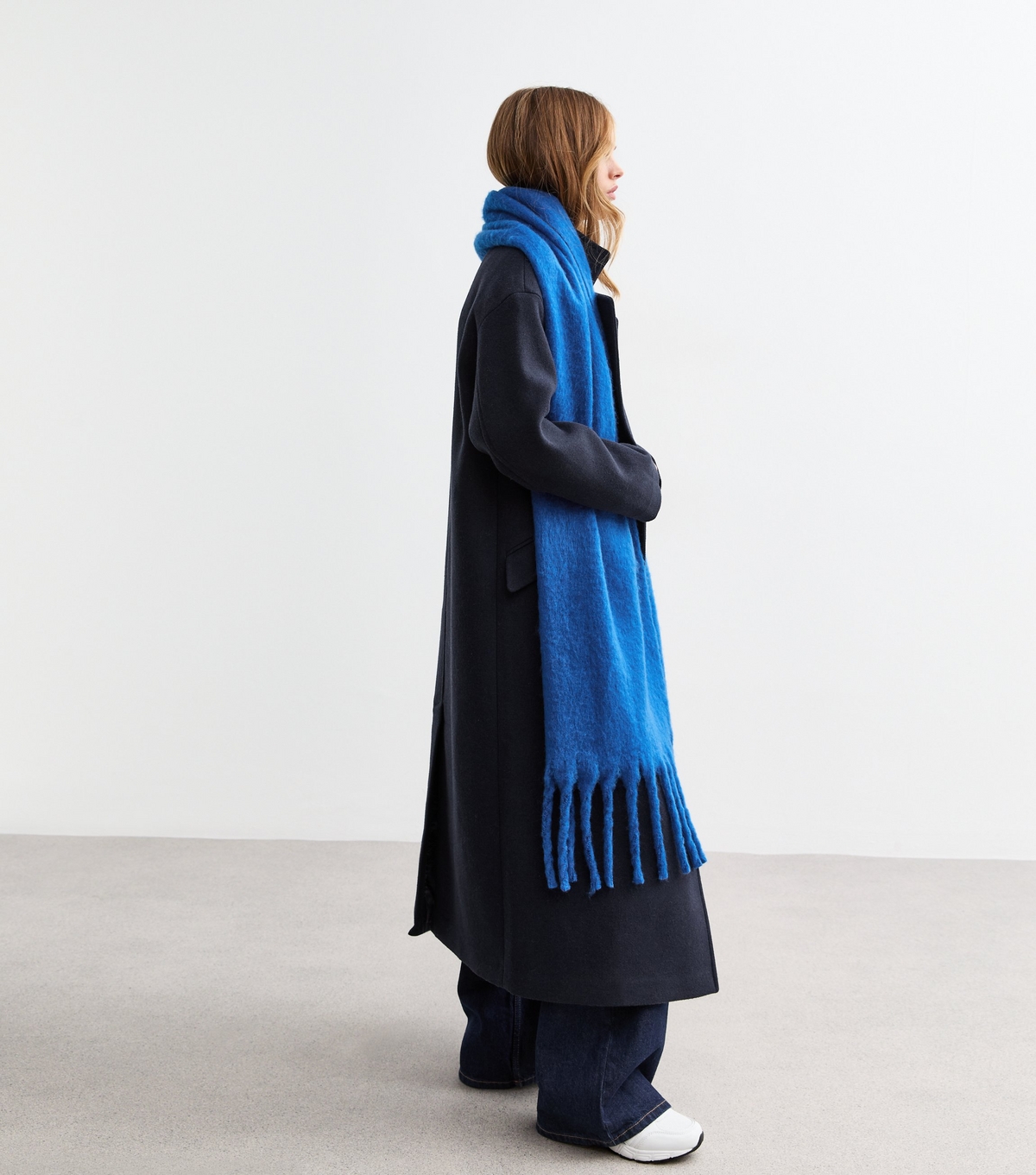 Blue Brushed Fringed Scarf New Look