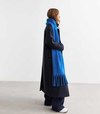 Blue Brushed Fringed Scarf