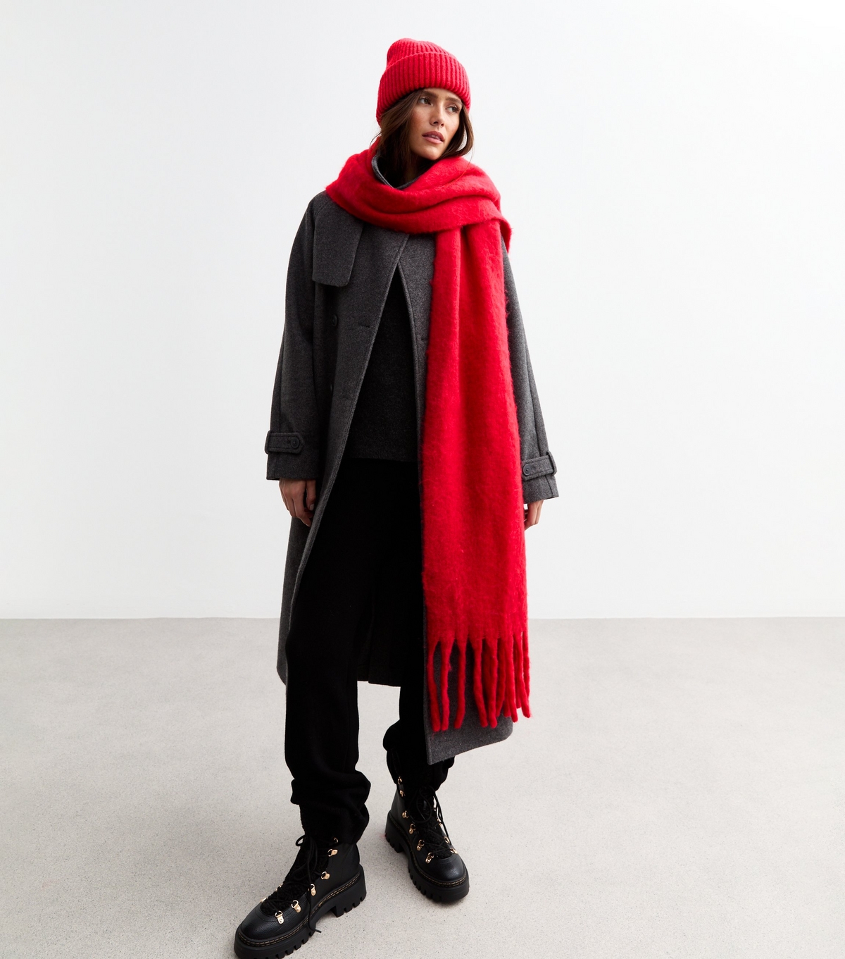 Red Brushed Fringed Scarf New Look