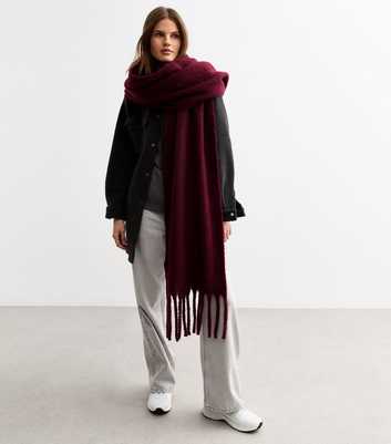 Burgundy Brushed Fringed Scarf