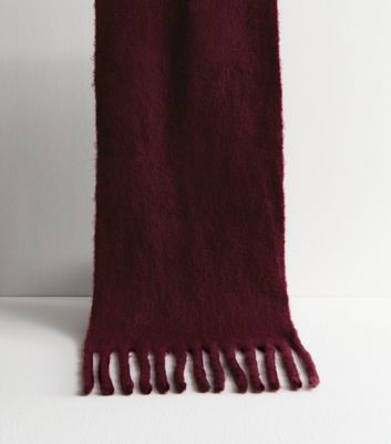 Burgundy Brushed Fringed Scarf New Look