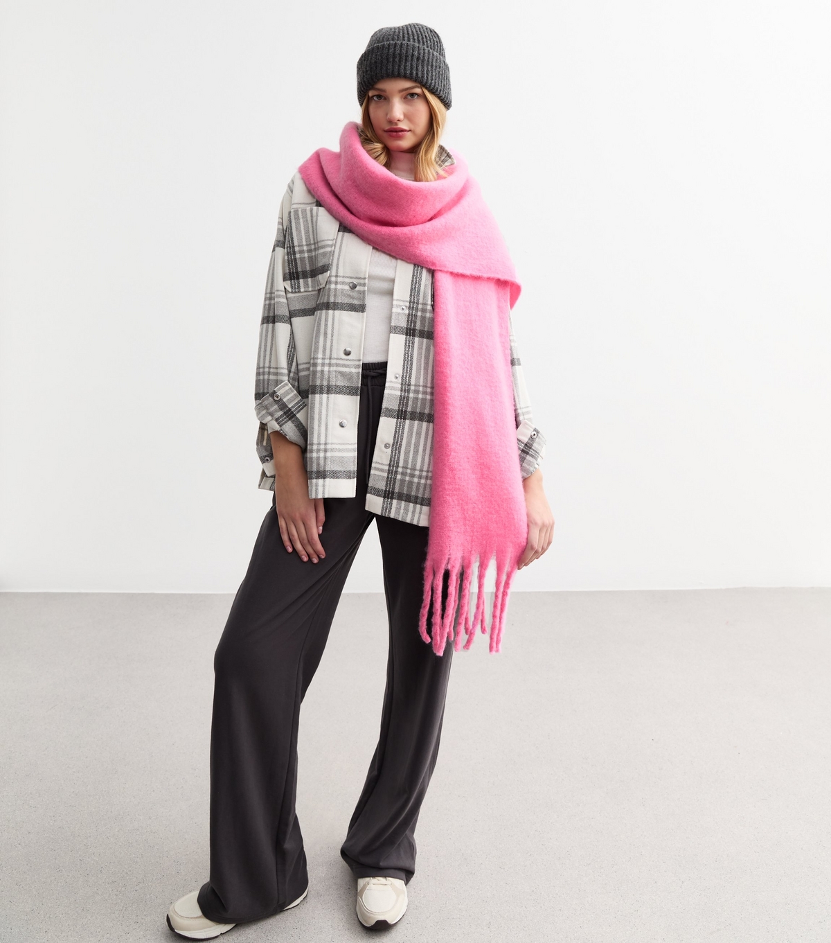 Pink Brushed Fringed Scarf New Look