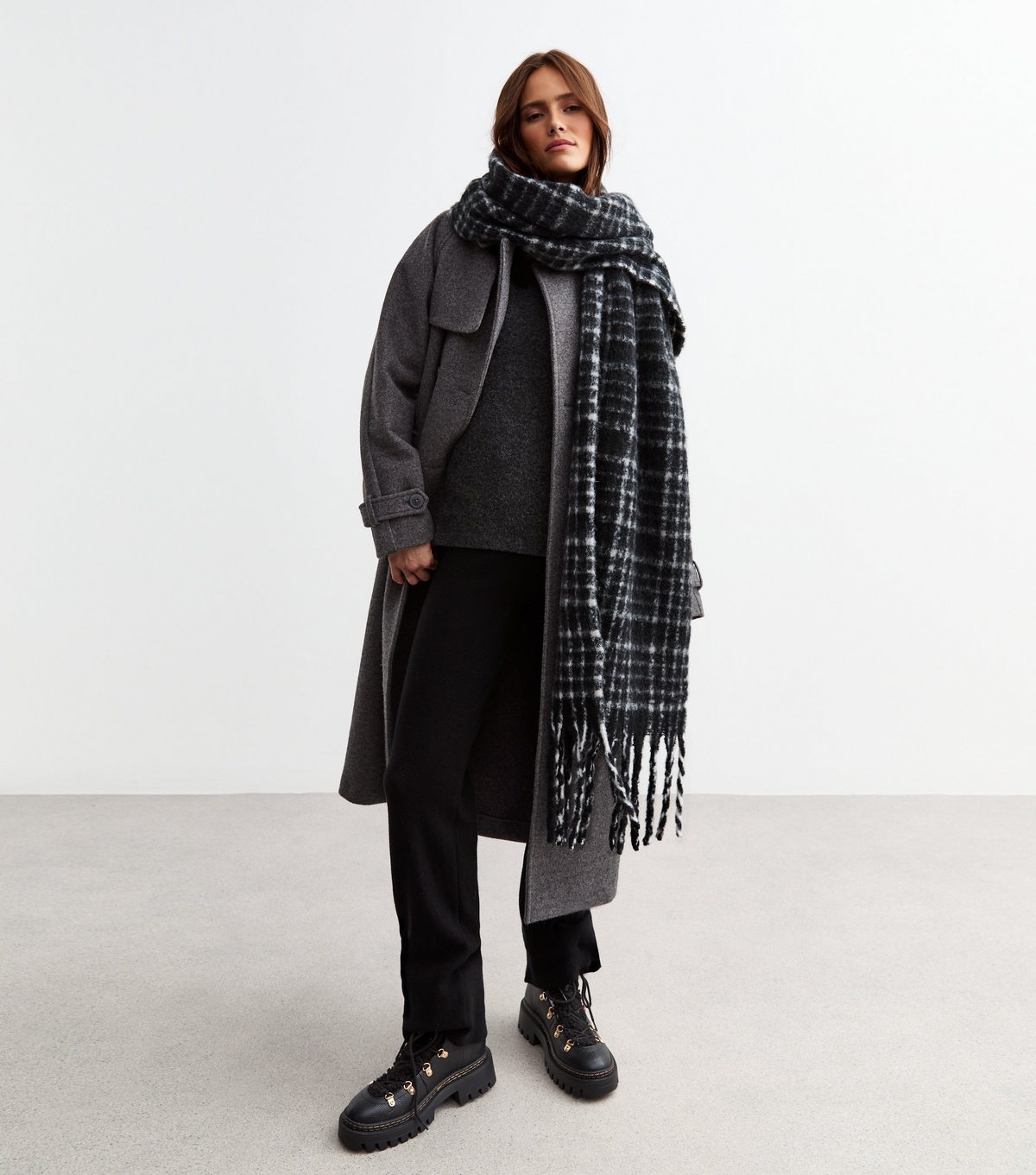 Black Soft Knit Checked Scarf New Look