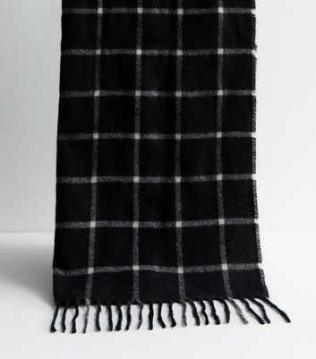 Black Fringed Checked Scarf 