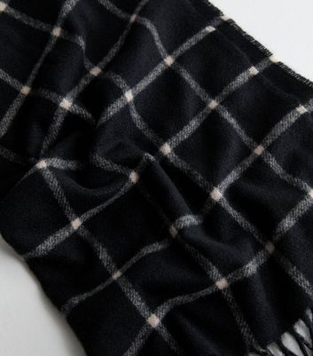 Black Fringed Checked Scarf New Look