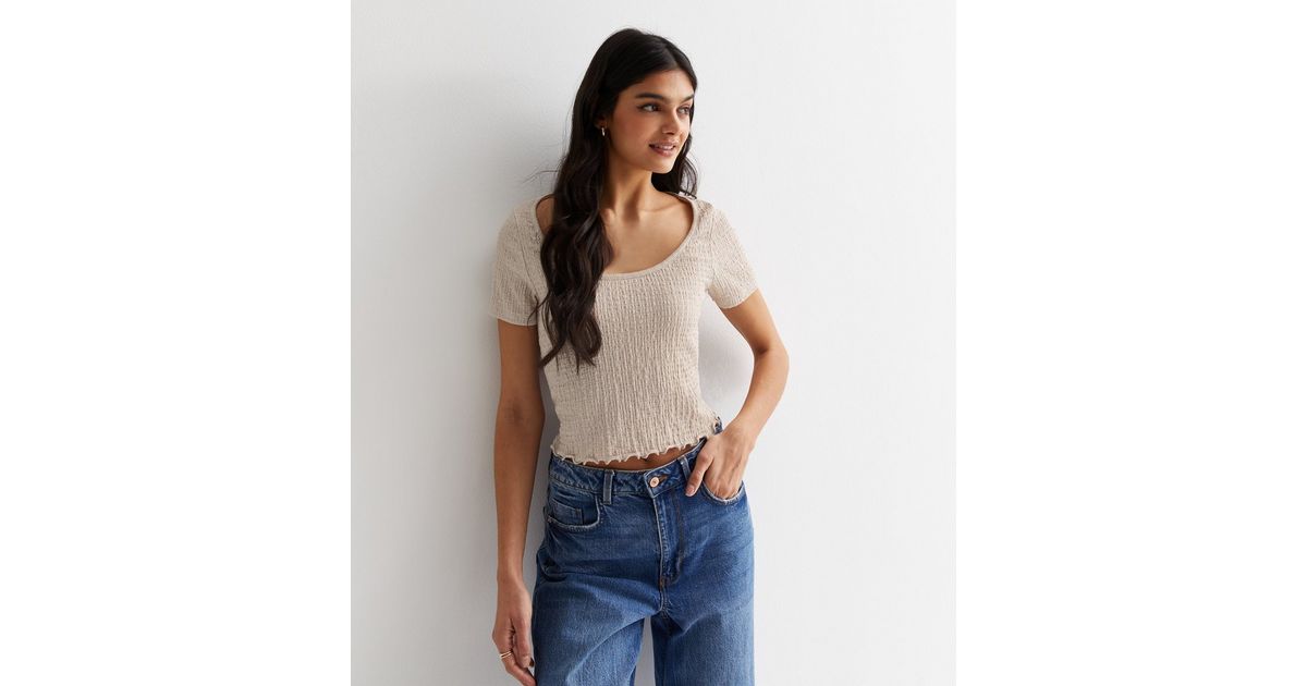 Mink Textured Jersey Scoop Neck TShirt New Look