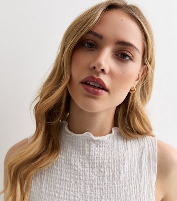 White High Neck Textured Vest Top New Look