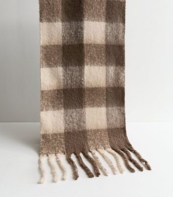 Brown Soft Knit Check Scarf New Look