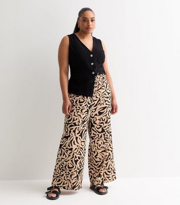 Curves Brown Drawstring Wide Leg Trousers | New Look