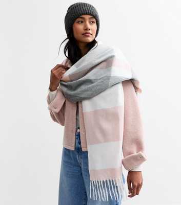 Pink Check Fringed Scarf