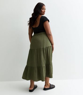 Curves Green Textured Midi Skirt New Look