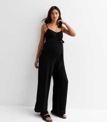 Maternity Black Strappy Belted Jumpsuit