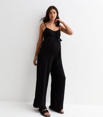 Maternity Black Strappy Belted Jumpsuit | New Look