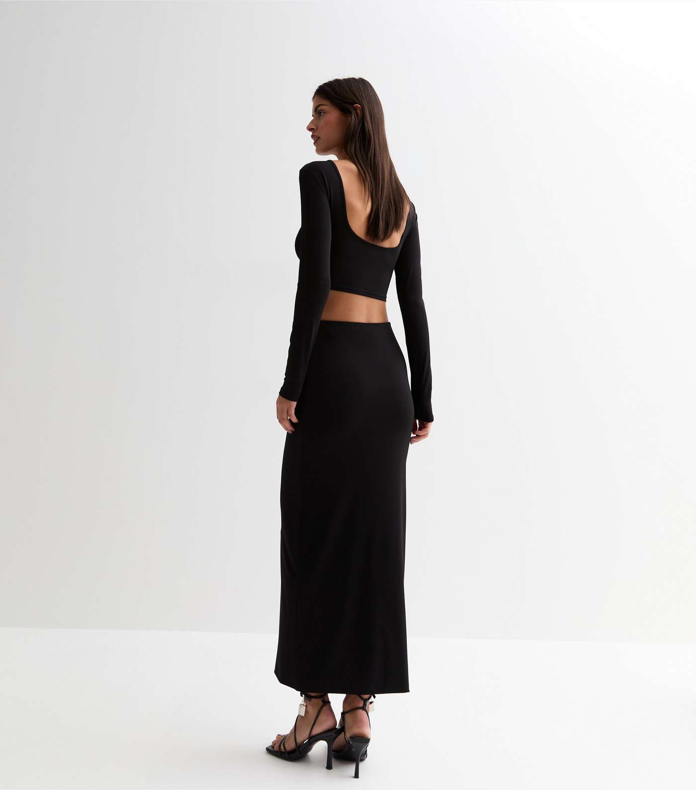 Black High Waist Midi Skirt Image 3