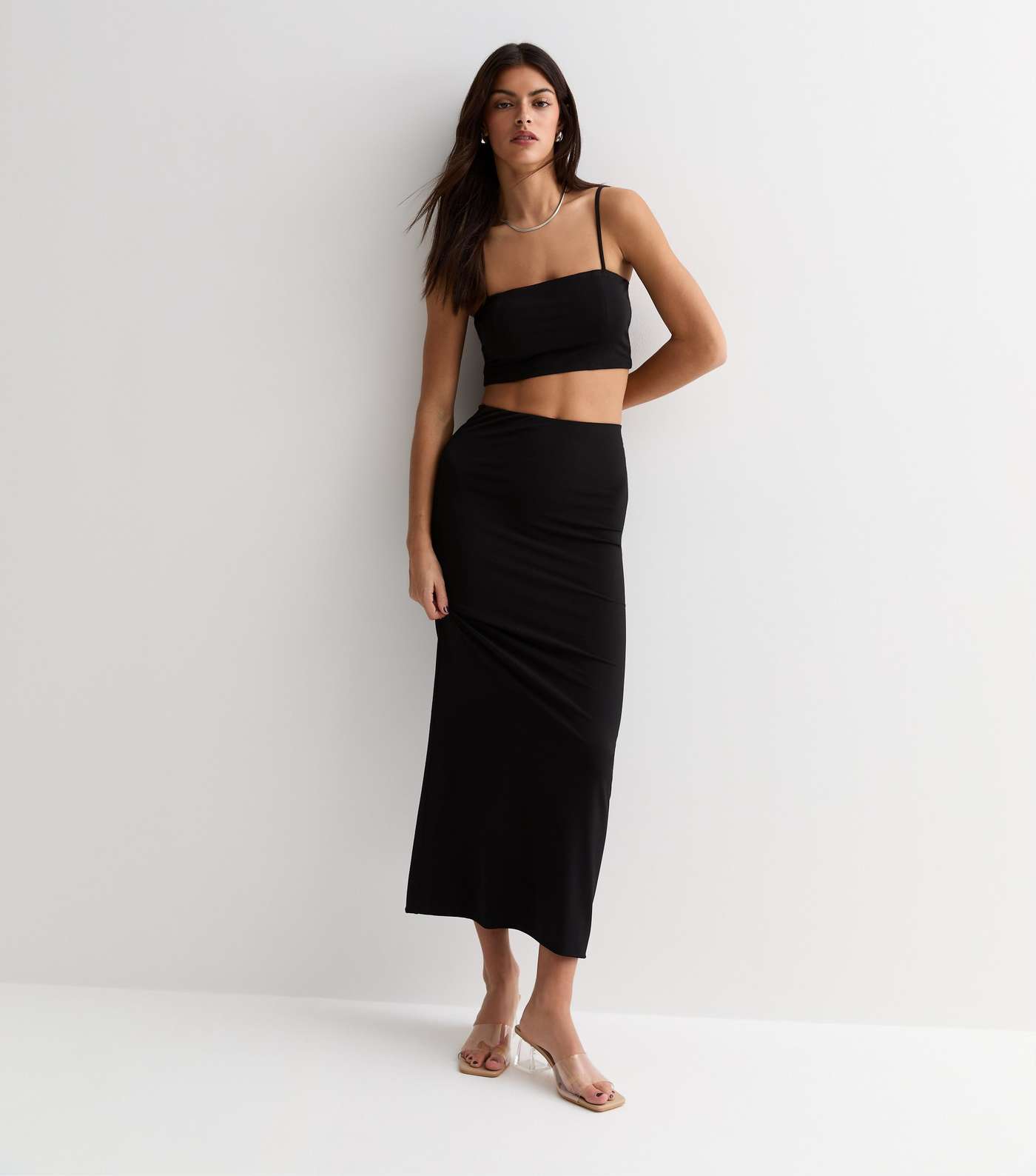 Black High Waist Midi Skirt Image 5