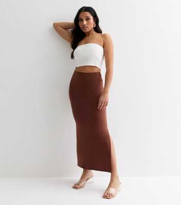 Petite Brown Jersey Split Hem Midi Skirt