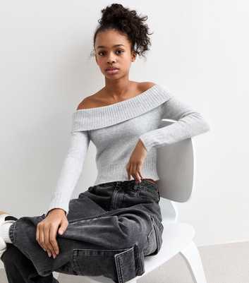 Girls Grey Knit Bardot Jumper