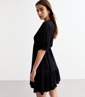 Black button through dress hotsell