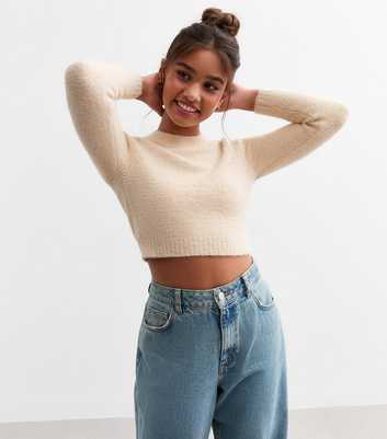 Girls Cream Teddy Cropped Jumper