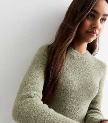 Girls Olive Teddy Cropped Jumper